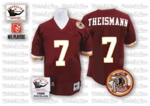 Men's Washington Commanders Joe Theismann Mitchell and Ness With 50TH Patch Throwback Authentic Red Jersey Men's Washington Commanders Joe Theismann Mitchell and Ness With 50TH Patch Throwback Authentic Red Jersey