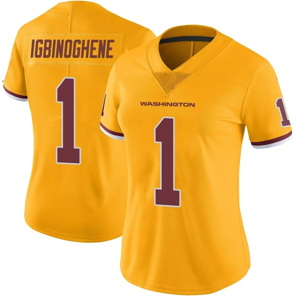 Women's Washington Commanders Noah Igbinoghene Nike Color Rush Limited Gold Jersey Women's Washington Commanders Noah Igbinoghene Nike Color Rush Limited Gold Jersey